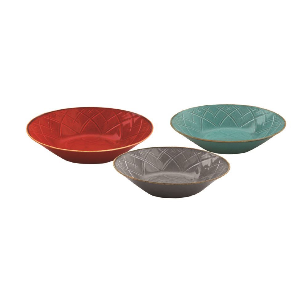 Çukur Tabak / Kırmızı & Koyu Gri & Turkuaz