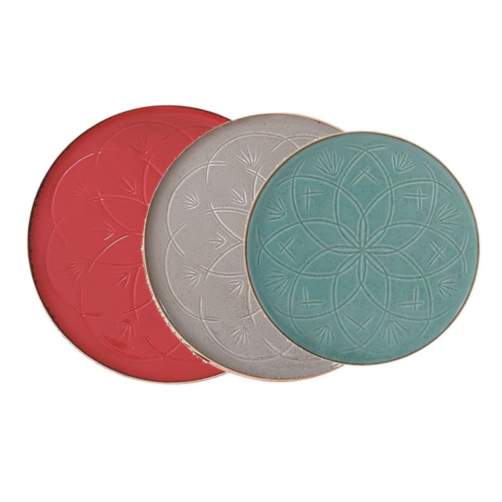 Düz Tabak /  Kırmızı & Koyu Gri & Turkuaz