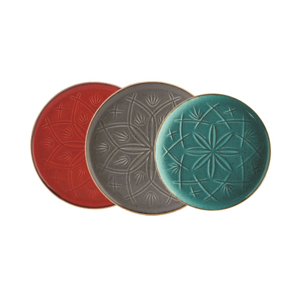 Düz Tabak / Kırmızı & Koyu Gri & Turkuaz