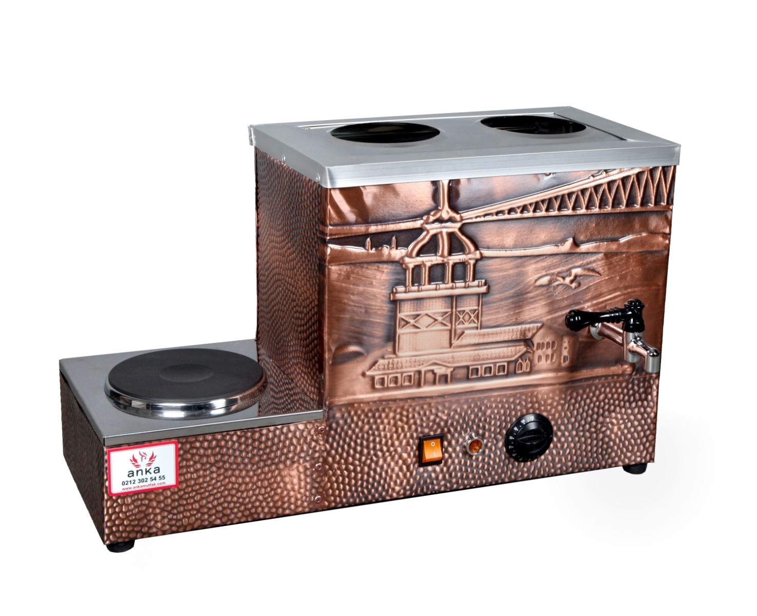 Eko Bakır Çay Kazanı 2 Demlikli Pleytli