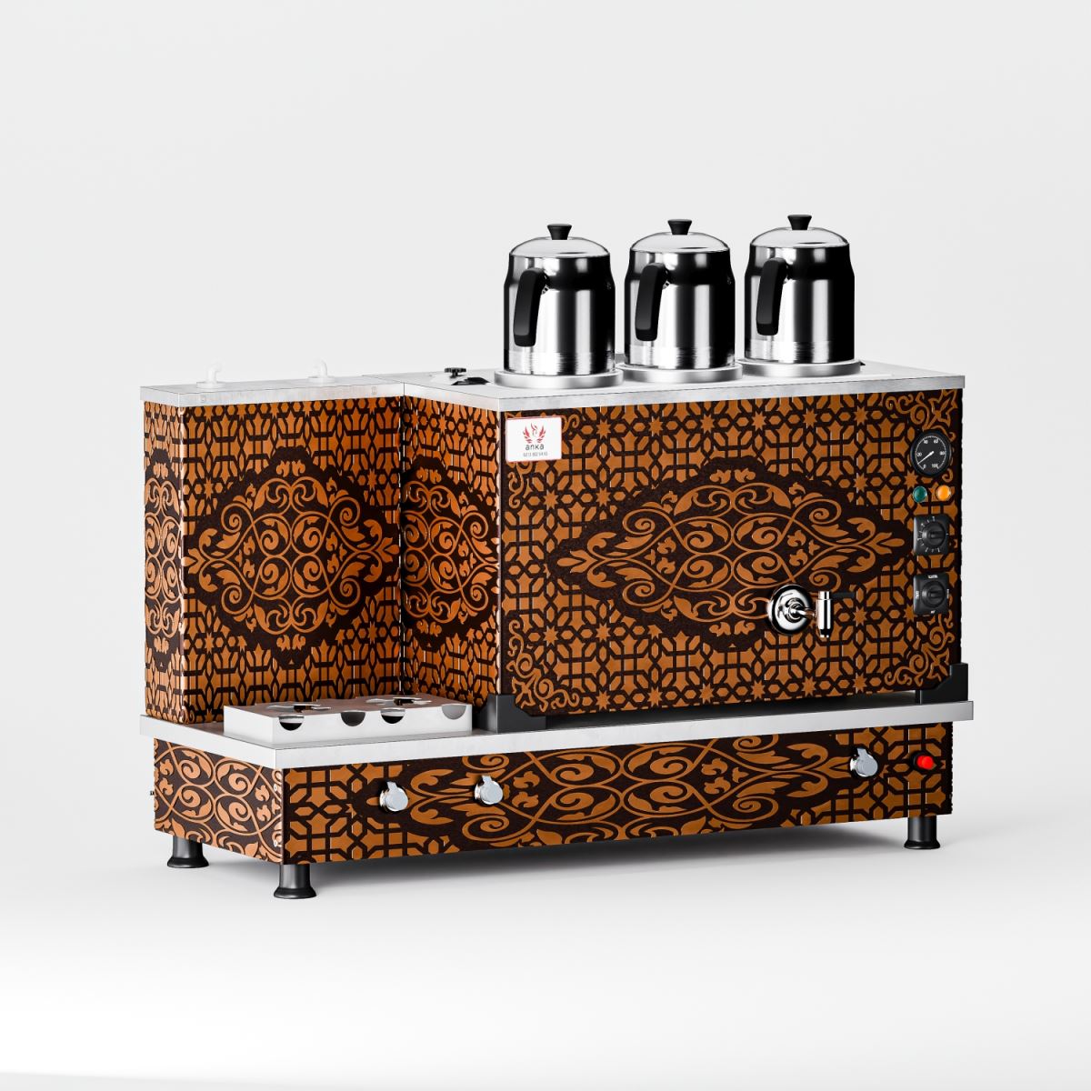 Bakır Turbo Hibrit Çay Kazanı 3 Demlikli