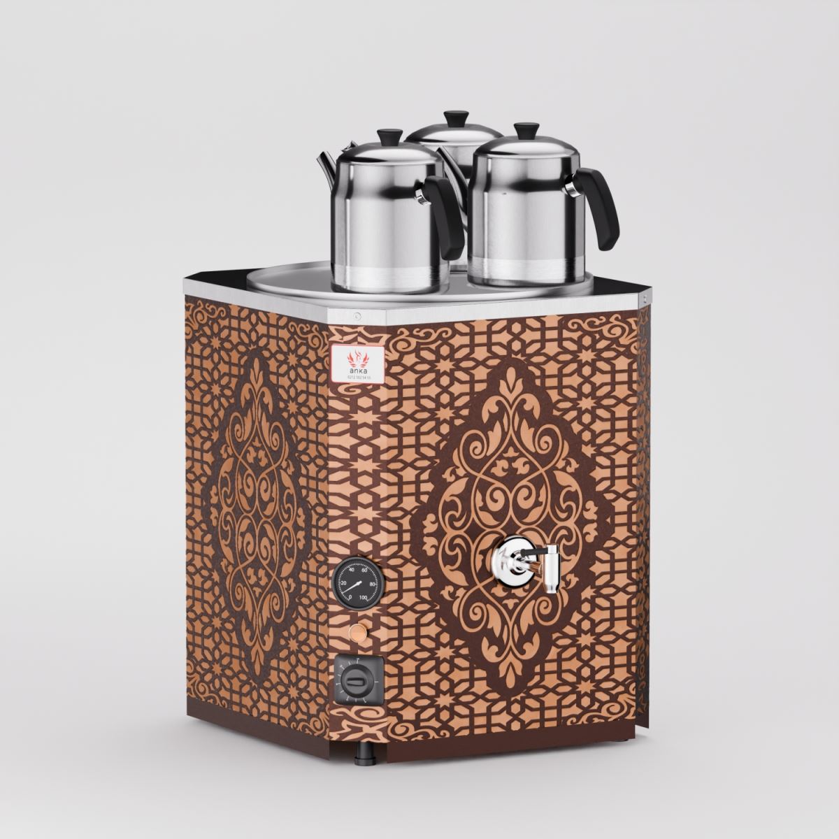 Bakır Yeni Nesil Jumbo Çay Makinesi 3 Demlikli