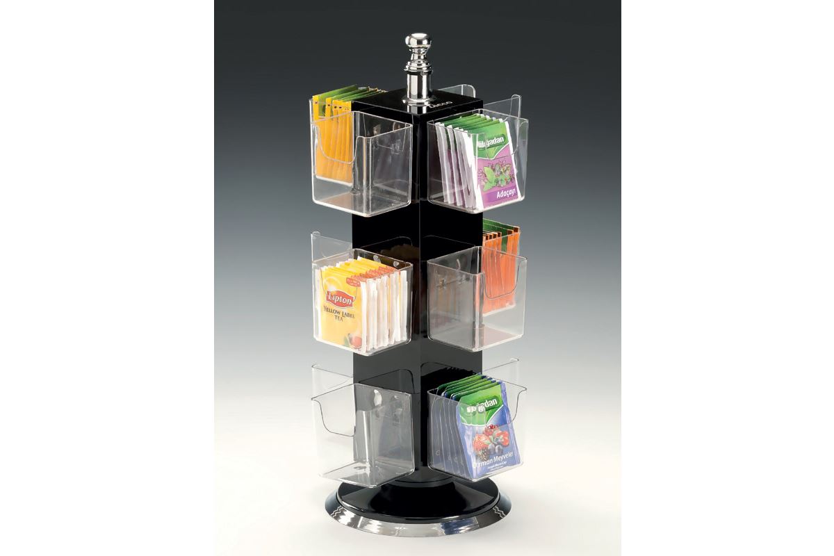 Polycarbonat Gözlü Akrilik Poşet Çay Standı / 12’li Döner