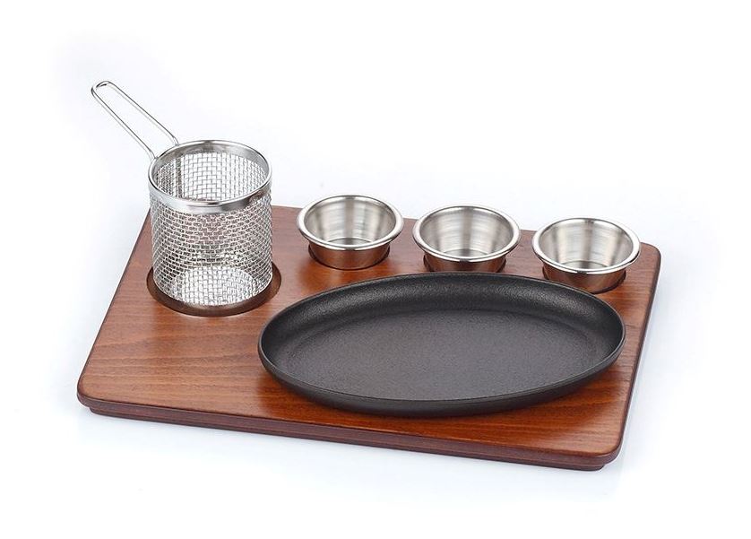 Döküm Demir Oval Fajita Sunum Seti - MDF